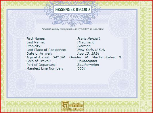 franz 1914 ellis island.