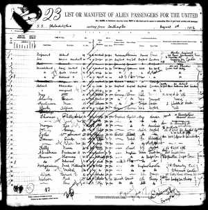 Passenger manifest entry for Franz Herbert Hirschland, indexed as Herschland, aboard the Philadelphia arriving New York on 13 August 1914.
